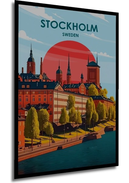 Çerçeve Görünümlü Stockholm Manzarası Dekoratif Ahşap Mdf Ev Duvar Tablo Dikdörtgen Ev Duvar Tablo modelleri