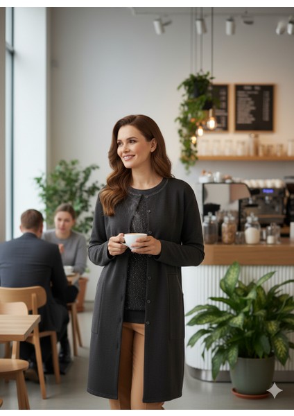 Kadın Kışlık Anne Uzun Hırka Ecrin Örme Önü Düğmeli Cepli Likralı Bisiklet Yaka Göl Model indirimleri