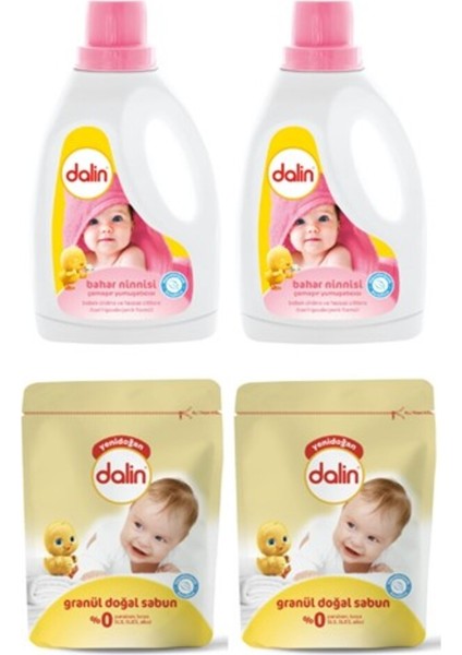 Çamaşır Yumuşatıcısı Bahar Ninnisi 1500 ml X2 + Dalin Granül Sabun Toz Deterjan 500 gr X2