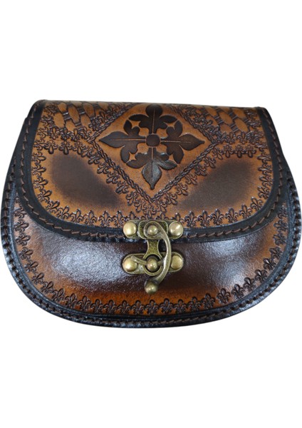 El Yapımı Hakiki Deri Bohem Kadın Çapraz Çanta - El Kabartma Vintage Tarz - Sanatsal El Işçiliği Omuz Çantası