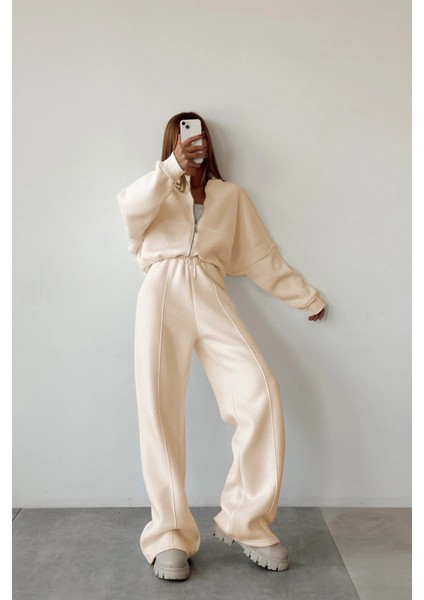 Kadın 3 Iplik Çımalı Bomber Ceket Eşofman Takımı