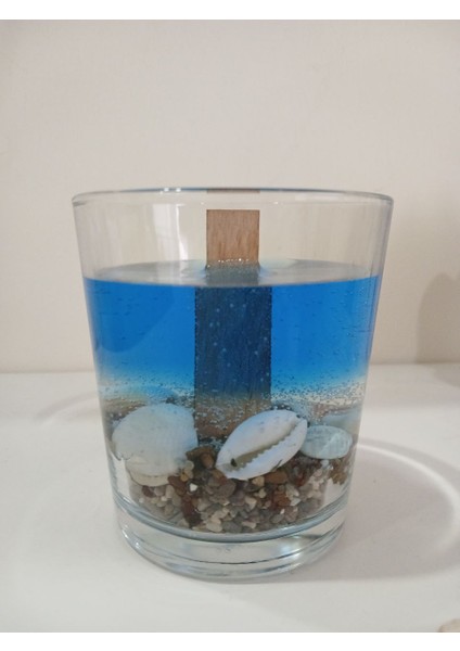 Deniz Temalı Jel ve Soya Mum – Ahşap Fitilli, Dekoratif Cam Mum