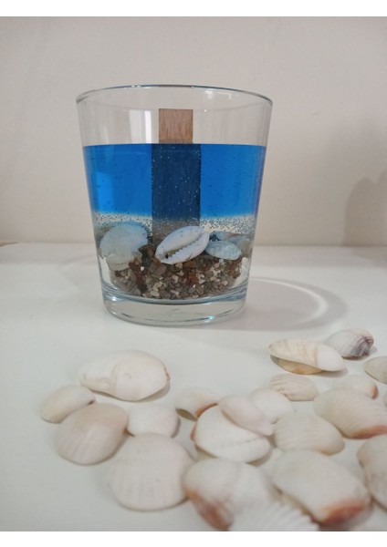 Deniz Temalı Jel ve Soya Mum – Ahşap Fitilli, Dekoratif Cam Mum fiyatları