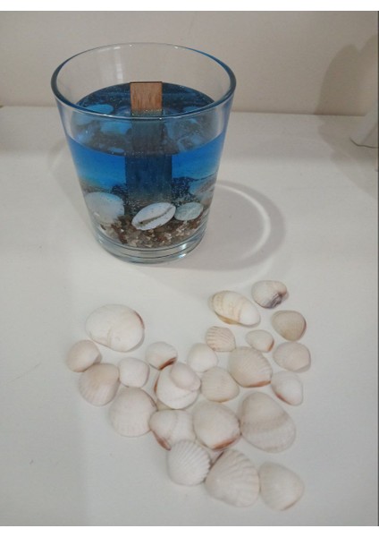 Deniz Temalı Jel ve Soya Mum – Ahşap Fitilli, Dekoratif Cam Mum modelleri