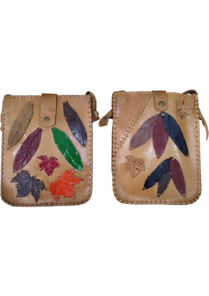 El Yapımı Hakiki Deri Yaprak ve Çiçek Desenli Kadın Çaapraz Çanta - El Boyaması Çok Renkli Vintage Tarz Bohem Omuz Çantası fırsatları