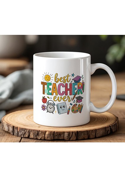 Best Teacher Tasarımlı Beyaz Seramik Baskılı Kupa Bardak