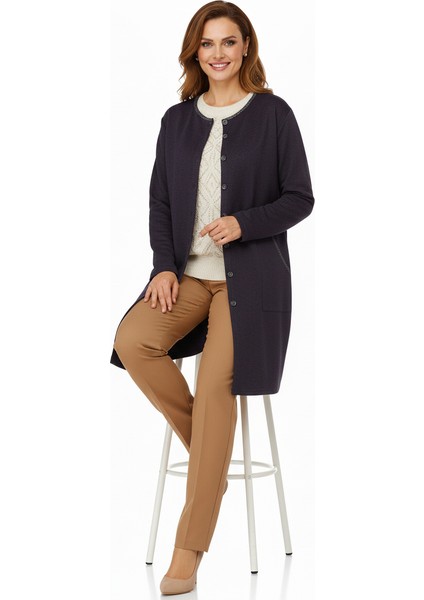 Kadın Kışlık Anne Uzun Hırka Ecrin Örme Önü Düğmeli Cepli Likralı Bisiklet Yaka Göl Model modelleri