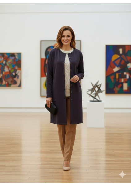 Kadın Kışlık Anne Uzun Hırka Ecrin Örme Önü Düğmeli Cepli Likralı Bisiklet Yaka Göl Model fırsatları