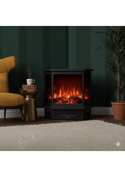 Dekoratif Siyah 3 Taraflı Elektrikli Şömine 1850 W indirimleri