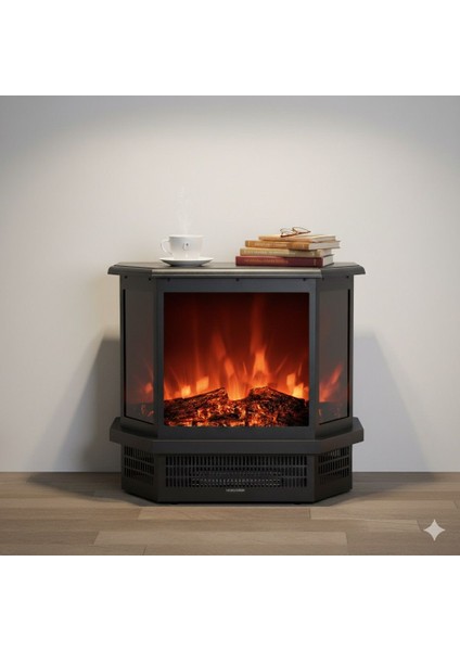 Dekoratif Siyah 3 Taraflı Elektrikli Şömine 1850 W