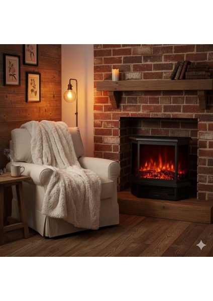 Dekoratif Siyah 3 Taraflı Elektrikli Şömine 1850 W