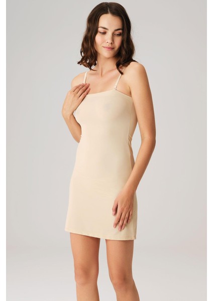 Mikropolyamidkumaşlı Askıları Çıkabilen Straplez Kısa Elbise Altı Kombinezon