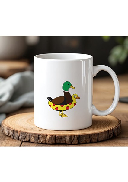 Ördekler Tasarımlı Beyaz Seramik Baskılı Kupa Bardak