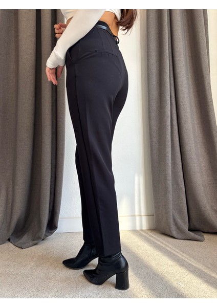 Pensli Flotalı Dar Paça Kemerli Pantolon modelleri