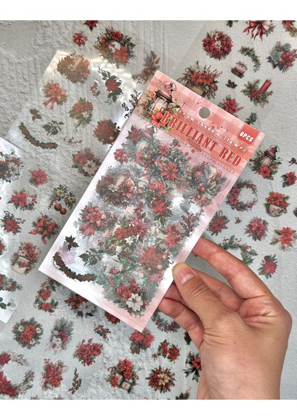 Brilliant Red Çiçek 6 Yaprak Sticker Set/etiket/çıkartma/bullet Journal