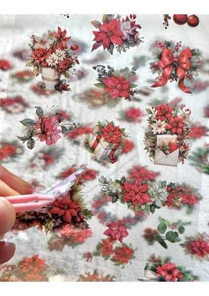 Brilliant Red Çiçek 6 Yaprak Sticker Set/etiket/çıkartma/bullet Journal modelleri