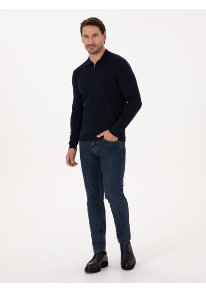 Erkek Lacivert Regular Fit Basic Kazak 50318901-VR033 fırsatları