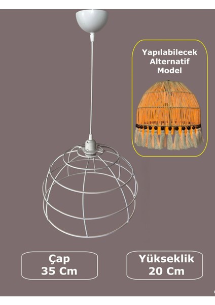 Yarım Küre Avize Teli , Iskeleti (35X20 Cm) Beyaz Statik Boyalı (Duy Takımı Dahil)