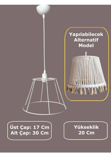 Konik Avize Teli , Iskeleti (Standart Boy 30X20 Cm) Beyaz Statik Boyalı (Duy Takımı Dahil)