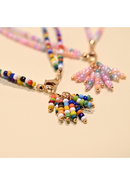 Çift Katmanlı Küçük Cam Boncuklu Püsküllü Kolye fırsatları