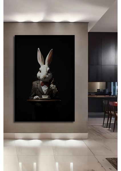 Çerçeve Görünümlü Şık Tavşan Çay Saati Dekoratif Ahşap Mdf Ev Duvar Tablo Dikdörtgen Ev Duvar Tablo