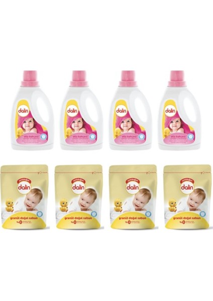 Çamaşır Yumuşatıcısı Düş Bahçesi 1500 ml X4 + Dalin Granül Sabun Toz Deterjan 500 gr X2