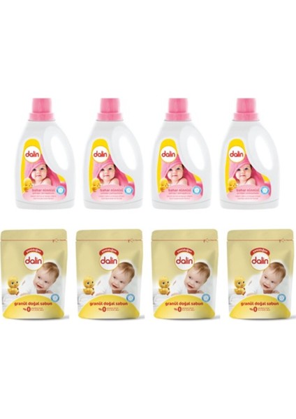 Çamaşır Yumuşatıcısı Bahar Ninnisi 1500 ml X4 + Dalin Granül Sabun Toz Deterjan 500 gr X4