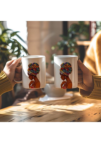 Afro Kadın Tasarımlı Beyaz Seramik Baskılı Kupa Bardak fiyatları