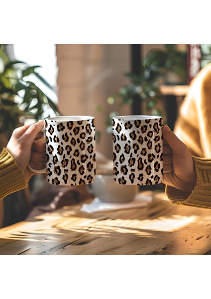 Leopar Tasarımlı Beyaz Seramik Baskılı Kupa Bardak fiyatları