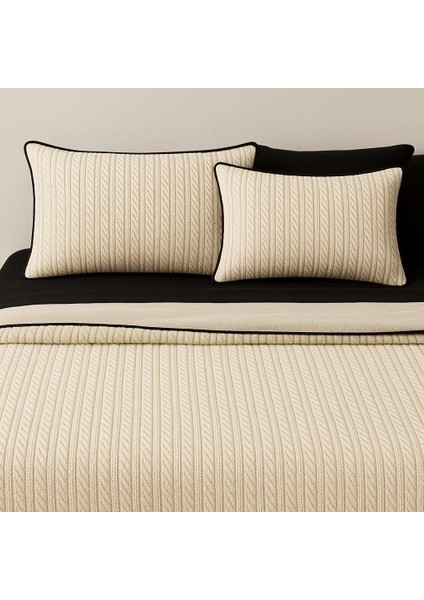 Siyah-Krem Örgü Desen Çift Kişilik Nevresim Takımı (Pike Tkm) fırsatları