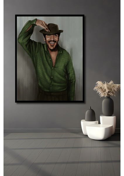 Çerçeve Görünümlü Yeşil Gömlekli Adam Ahşap Mdf Dekoratif Ev Duvar Tablo Dikdörtgen Ev Duvar Tablo