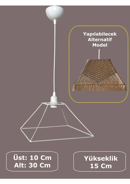 Kare Avize Teli , Iskeleti (30X15 Cm) Beyaz Statik Boyalı (Duy Takımı Dahil)
