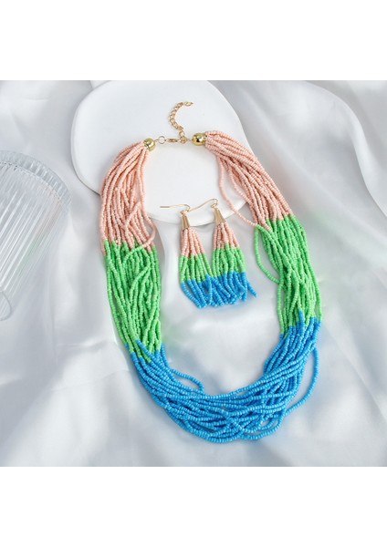 Vintage Bohem Kadın Kolye Püskül Küpe Seti