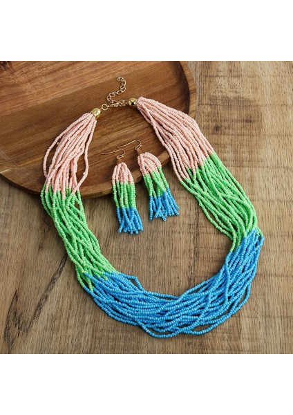 Vintage Bohem Kadın Kolye Püskül Küpe Seti fırsatları