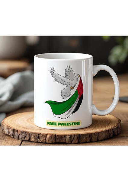 Free Palestine Tasarımlı Beyaz Seramik Baskılı Kupa Bardak