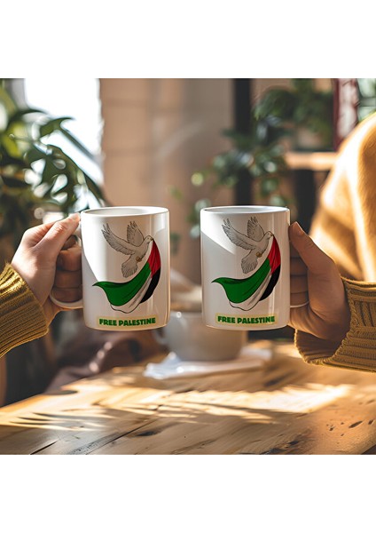 Free Palestine Tasarımlı Beyaz Seramik Baskılı Kupa Bardak fiyatları