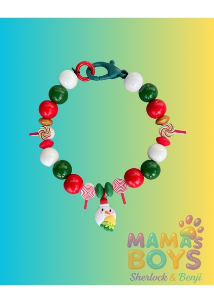 Yılbaşı - Xmas Temalı Şeker Boncuklu Köpek Kolyesi/ Tasması