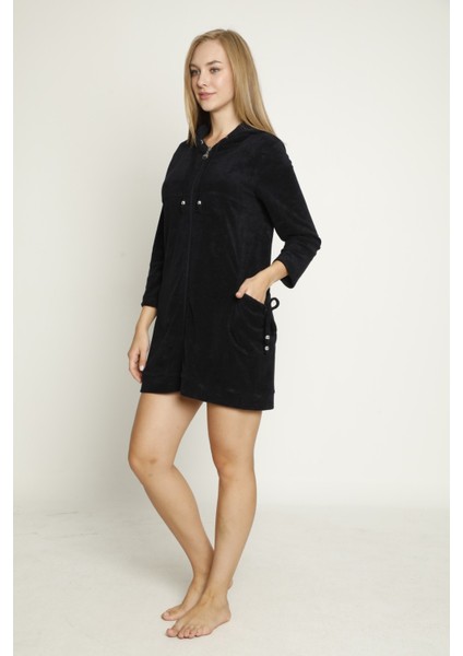 Kapüşonlu Uzun Kollu Cepli Fermuarlı Pamuklu Kadife Elbise indirimleri