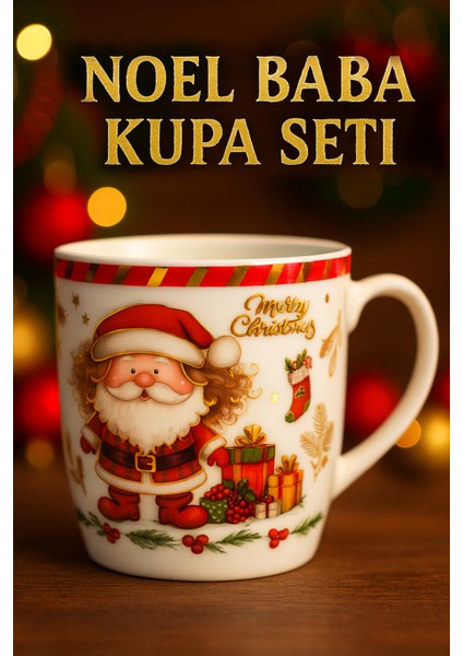 Hediyelik Seramik Noel Temalı 3’lü Kupa ve Tabak Hediye Seti Çam Ağacı Noel Baba Yılbaşı Konseptli Kupa Mug Bardak Seti (Noel Baba ve Hediyeler)