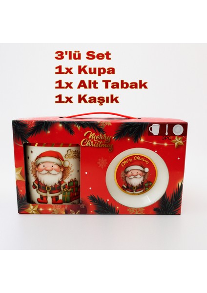 Hediyelik Seramik Noel Temalı 3’lü Kupa ve Tabak Hediye Seti Çam Ağacı Noel Baba Yılbaşı Konseptli Kupa Mug Bardak Seti (Noel Baba ve Hediyeler) indirimleri