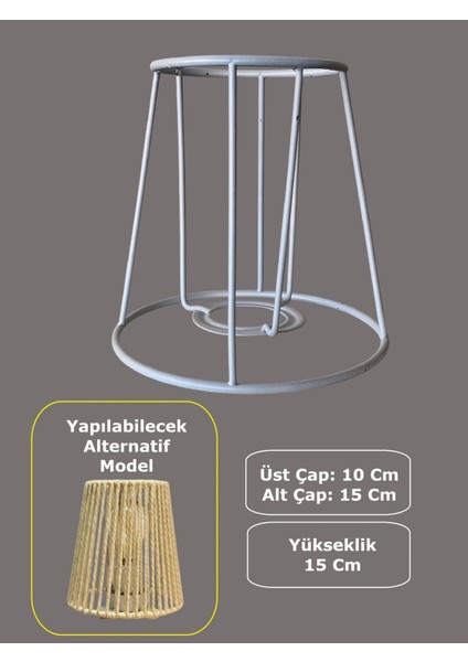 Konik Mini Abajur Teli ve Aplik Teli, Iskeleti Beyaz Statik Boyalı E27 (15 Cm)