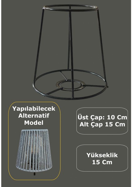 Konik Mini Abajur Teli ve Aplik Teli, Iskeleti Siyah Statik Boyalı E27 (15 Cm)