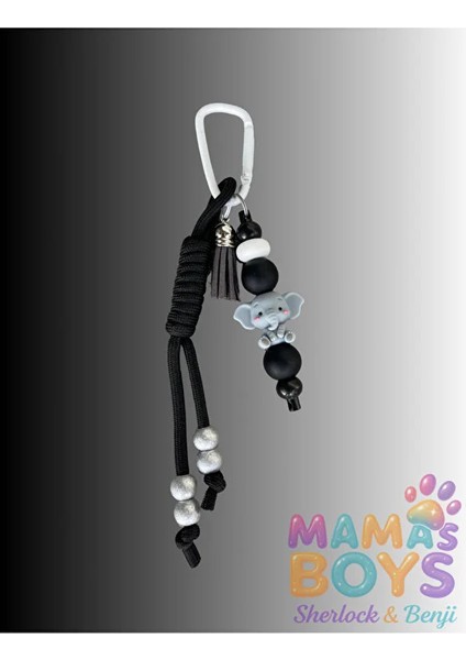 Fil Charmlı Siyah Beyaz Paracord Çanta Aksesuarı - Charm - Anahtarlık