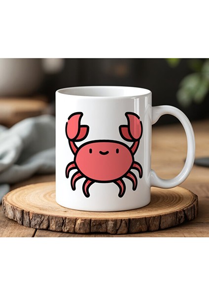 Yengeç Tasarımlı Beyaz Seramik Baskılı Kupa Bardak