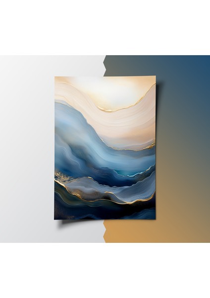 Çerçevesiz Poster 2'li Set | Yelkenli Gemi ve Soyut Mavi Dalga Posteri | Modern Dekorasyon Poster fiyatları