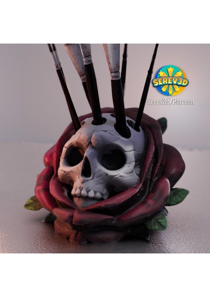 Kafatası Gül Kalemlik - Spooky Masa Düzenleyici - 3D Baskı Stl/3mf indirimleri