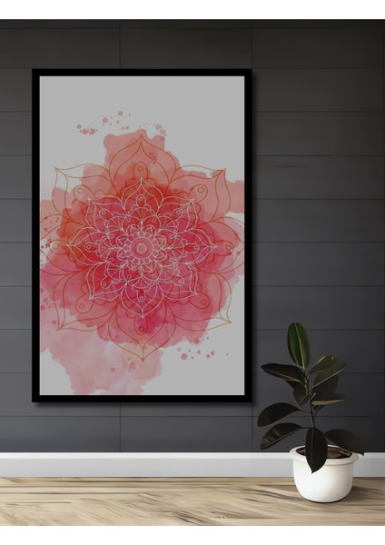 Çerçeve Görünümlü Mandala Çiçek Desenli Dekoratif Ahşap Mdf Ev Duvar Tablo Dikdörtgen Ev Duvar Tablo