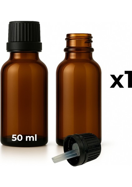 50 ml Amber Cam Serum Şişesi + Siyah Içten Damlalıklı Kapak