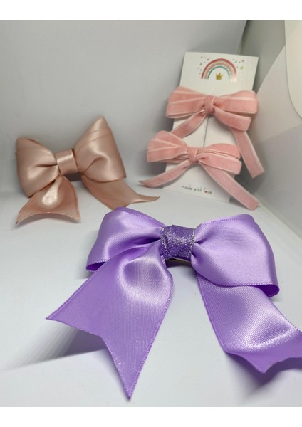 Kurdele Model Mor ve Pembe Renkli Dört Adet Toka Seti