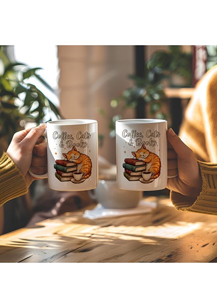 Coffee Cats Books Tasarımlı Beyaz Seramik Baskılı Kupa Bardak fiyatları